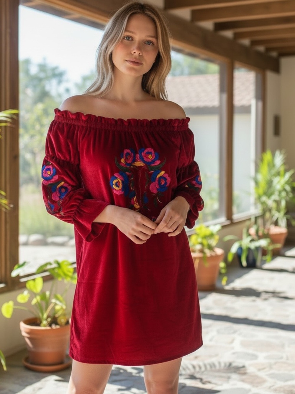 Merigold Kiss Rio Grande Embroidered Velvet Tunic Dress